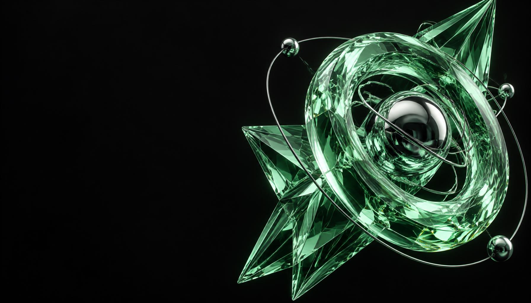 Mint glass and chrome sculpture, an abstract vision of decentralized markets